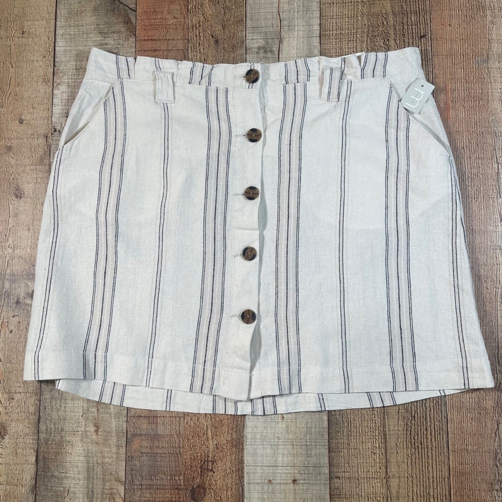 Maurices Cream Striped Linen Blend Button Front High Rise Mini Skirt Plus 16 NWT